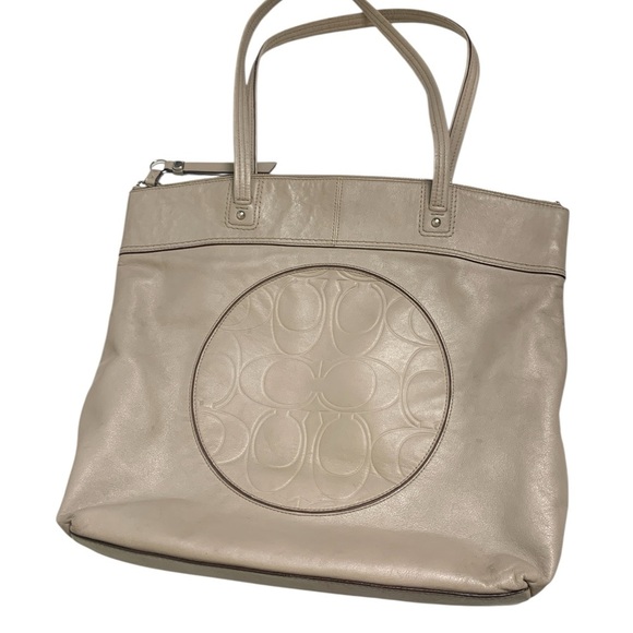 Coach Handbags - Coach Laura Beige/Taupe w Lilac Interior Leather Tote Bag